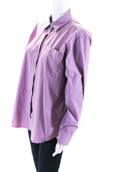Hartford Womens Long Sleeves Button Down Shirt Purple Cotton Size 3