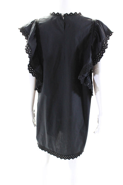 Etoile Isabel Marant Womens Eyelet Short Sleeves Dress Black Cotton Size EUR 38