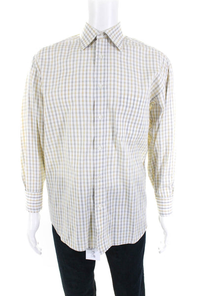 Canali Men's Collar Long Sleeves Cotton Button Down Plaid Shirt Size M