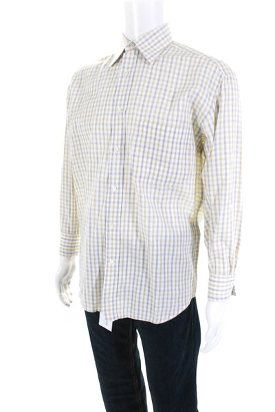 Canali Men's Collar Long Sleeves Cotton Button Down Plaid Shirt Size M