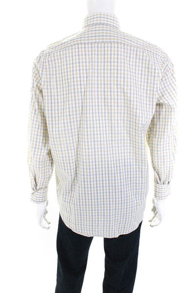 Canali Men's Collar Long Sleeves Cotton Button Down Plaid Shirt Size M