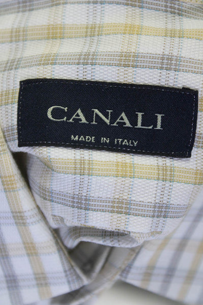 Canali Men's Collar Long Sleeves Cotton Button Down Plaid Shirt Size M