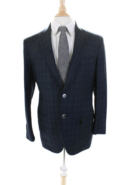 Isaia Men's Collar Long Sleeves Line Two Button Plaid Jackets Blue Size 50