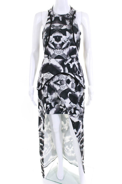 Finders Keepers Womens Pineapple Print Asymmetrical Dress Black White Size Small