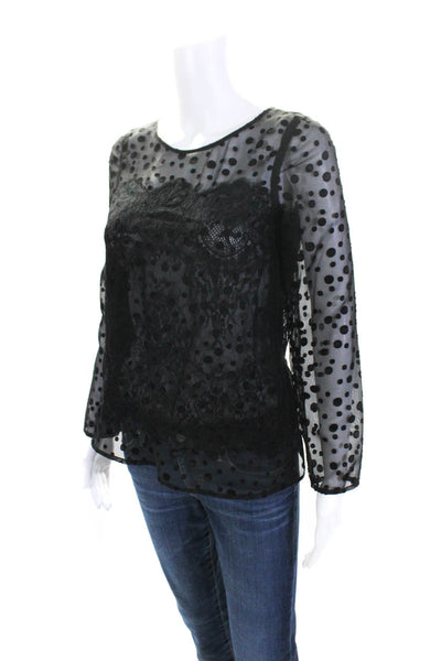 The Kooples Womens Lace Long Sleeves Blouse Black Size Small