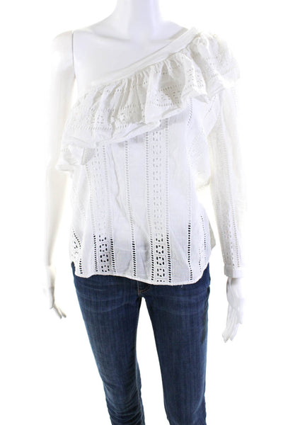 Veronica Beard Womens Cotton Eyelet Sheer One Shoulder Blouse Top White Size 4