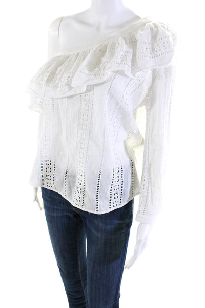 Veronica Beard Womens Cotton Eyelet Sheer One Shoulder Blouse Top White Size 4