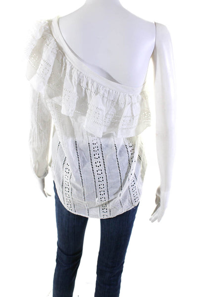 Veronica Beard Womens Cotton Eyelet Sheer One Shoulder Blouse Top White Size 4