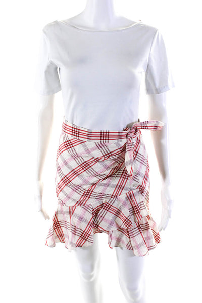 Veronica Beard Womens Cotton Plaid Button Up A-Line Skirt Beige Size S