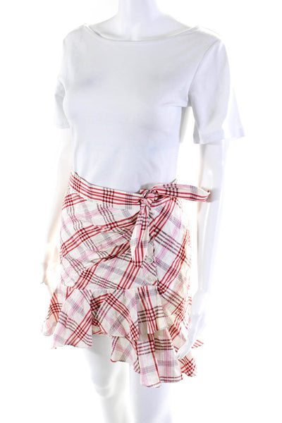 Veronica Beard Womens Cotton Plaid Button Up A-Line Skirt Beige Size S