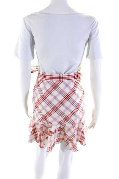 Veronica Beard Womens Cotton Plaid Button Up A-Line Skirt Beige Size S