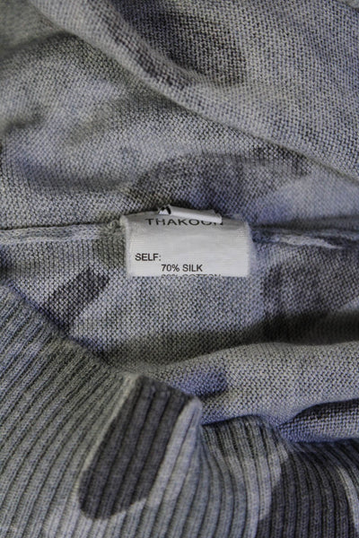 Thakoon Womens Silk Knit Camouflage Print Long Sleeve Crewneck Top Gray Size XS
