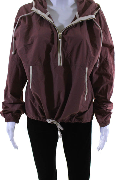 Donni Womens Hooded Half Zip Kangaroo Pocket Pullover Jacket Blush Pink Small