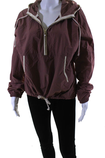 Donni Womens Hooded Half Zip Kangaroo Pocket Pullover Jacket Blush Pink Small