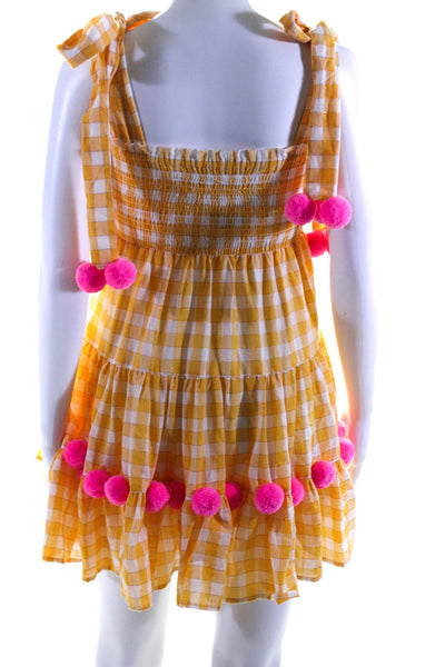 Sundress Womens Pippa Metallic Check Pop Pom A Line Dress Yellow Pink XS/S