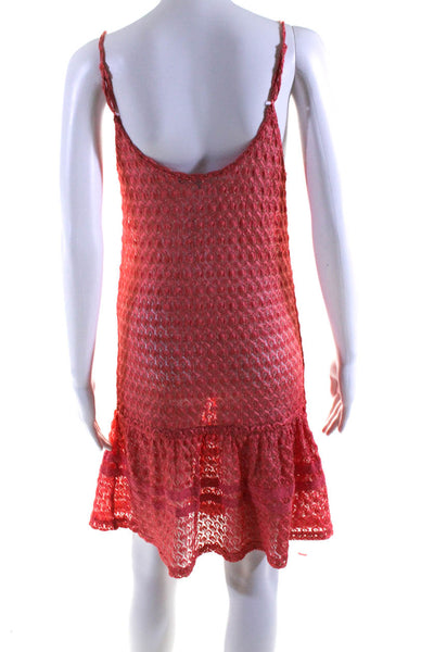 Melissa Odabash Womens Orange Open Knit Scoop Neck Drop Waist Dress Size M