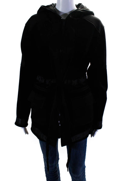 ALALA Womens Front Zip Hooded Velour Trim Jacket Black Size Extra Small
