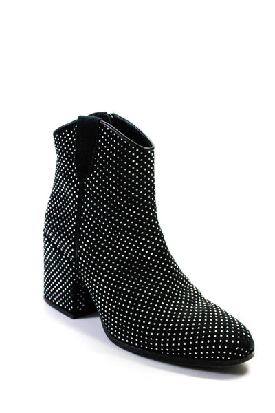 The Shoe Box Womens Side Zip Block Heel Rhinestone Booties Black Suede Size 39