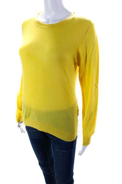 Iris & Ink Womens Cashmere Ribbed Hem Thin-Knit Long Sleeve Shirt Yellow Size S