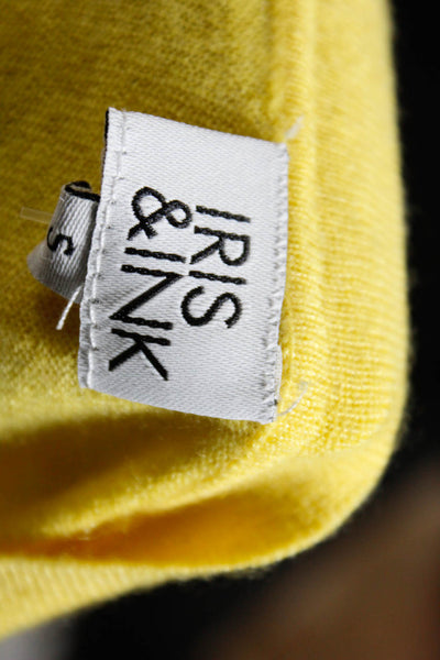 Iris & Ink Womens Cashmere Ribbed Hem Thin-Knit Long Sleeve Shirt Yellow Size S