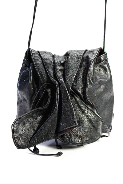 Carlos Falchi Womens Vintage Ostrich Flap Over Mini Sac Crossbody Black Handbag