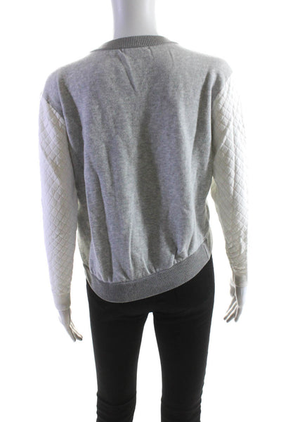 Townsen Womens Fleece Colorblock Print Crewneck Sweatshirt Gray White Size S
