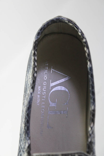 AGL Attilio Giusti Leombruni Womens Snakeskin Printed Loafers Navy Blue Size 38
