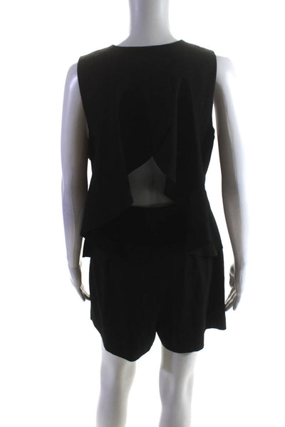 BCBGMAXAZRIA Womens Solid Black V-Neck Front Zip Sleeveless Romper Size M