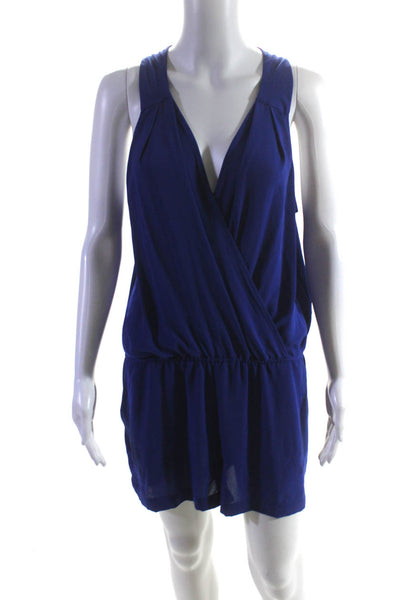 BCBGMAXAZRIA Womens Solid Blue V-Neck Sleeveless Elastic Waist Romper Size M