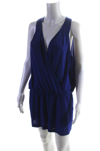 BCBGMAXAZRIA Womens Solid Blue V-Neck Sleeveless Elastic Waist Romper Size M