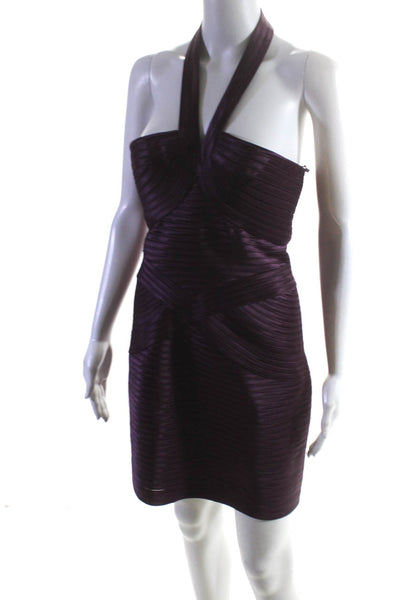 BCBGMAXAZRIA Womens Purple Tie Neck Sleeveless Bodycon Dress Size 10