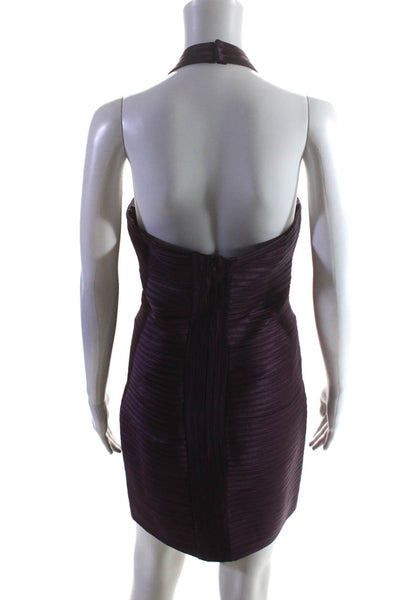 BCBGMAXAZRIA Womens Purple Tie Neck Sleeveless Bodycon Dress Size 10