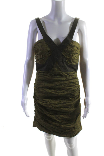 BCBGMAXAZRIA Womens Green Drape Textured Ruched Sleeveless Bodycon Dress Size 12