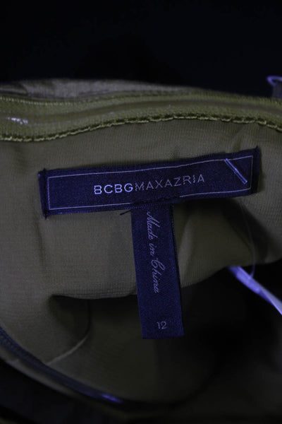 BCBGMAXAZRIA Womens Green Drape Textured Ruched Sleeveless Bodycon Dress Size 12
