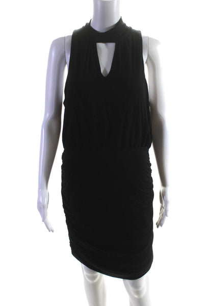 Bailey 44 Womens Solid Black Halter Sleeveless Ruched Bodycon Dress Size L