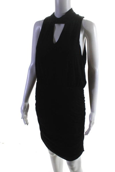 Bailey 44 Womens Solid Black Halter Sleeveless Ruched Bodycon Dress Size L