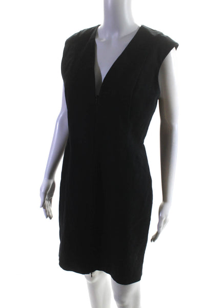 Kate Spade Saturday Womens Black V-Neck Zip Front Sleeveless Shift Dress Size 10