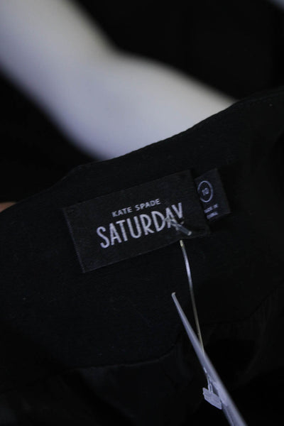 Kate Spade Saturday Womens Black V-Neck Zip Front Sleeveless Shift Dress Size 10