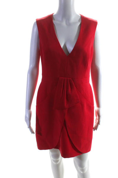 BCBGMAXAZRIA Womens Bright Red V-Neck Sleeveless Tulip Shift Dress Size 10