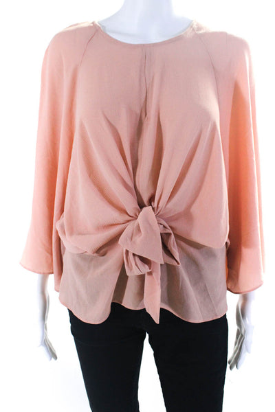 BCBG Max Azria Womens Layered Tied Keyhole Button Long Sleeve Blouse Pink Size M