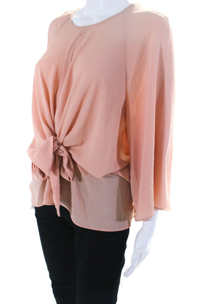 BCBG Max Azria Womens Layered Tied Keyhole Button Long Sleeve Blouse Pink Size M