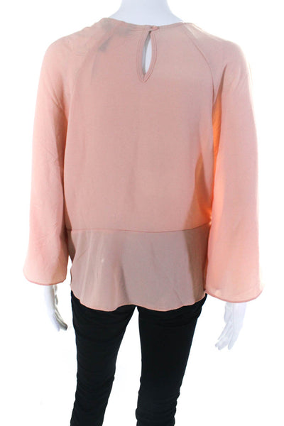 BCBG Max Azria Womens Layered Tied Keyhole Button Long Sleeve Blouse Pink Size M