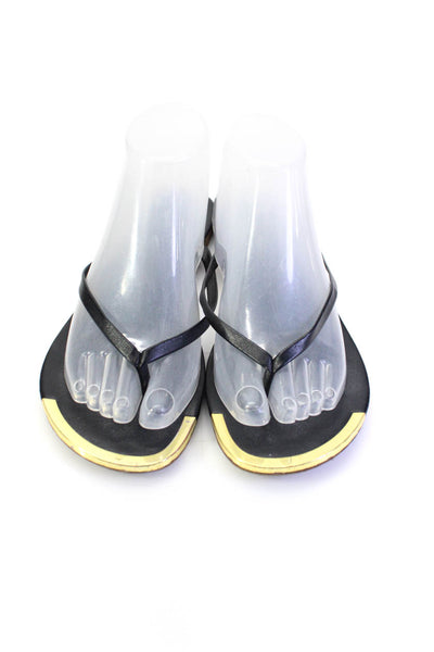 DV Dolce Vita Womens Gold Tone Striped Thong Strap Flip Flops Black Size 9