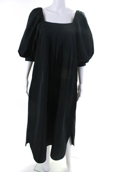Zara Women's Square Neck Puff Sleeves Flare Midi Dress Black Size S