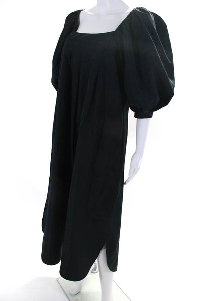 Zara Women's Square Neck Puff Sleeves Flare Midi Dress Black Size S