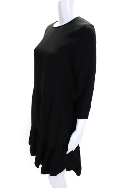 Chloe Womens Back Zip 3/4 Sleeve Crew Neck Ruffled Dress Black Silk Size FR 36