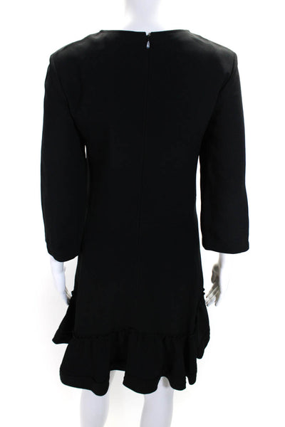 Chloe Womens Back Zip 3/4 Sleeve Crew Neck Ruffled Dress Black Silk Size FR 36