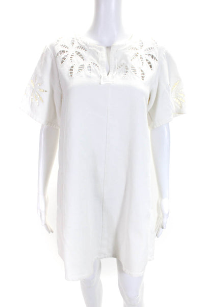 See by Chloe Womens Short Sleeve Embroidered Shift Dress White Cotton Size FR 34