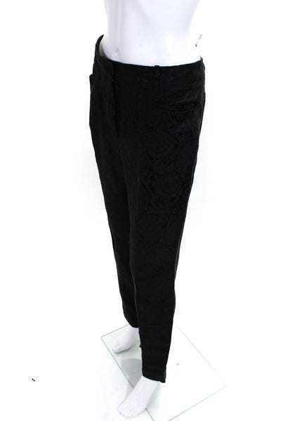 Joseph Womens High Rise Pleated Floral Linen Damask Pants Black Size FR 44