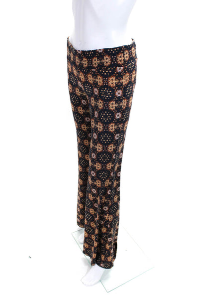 Veronica M Womens High Rise Abstract Knit Flare Leg Pants Navy Brown Size Medium